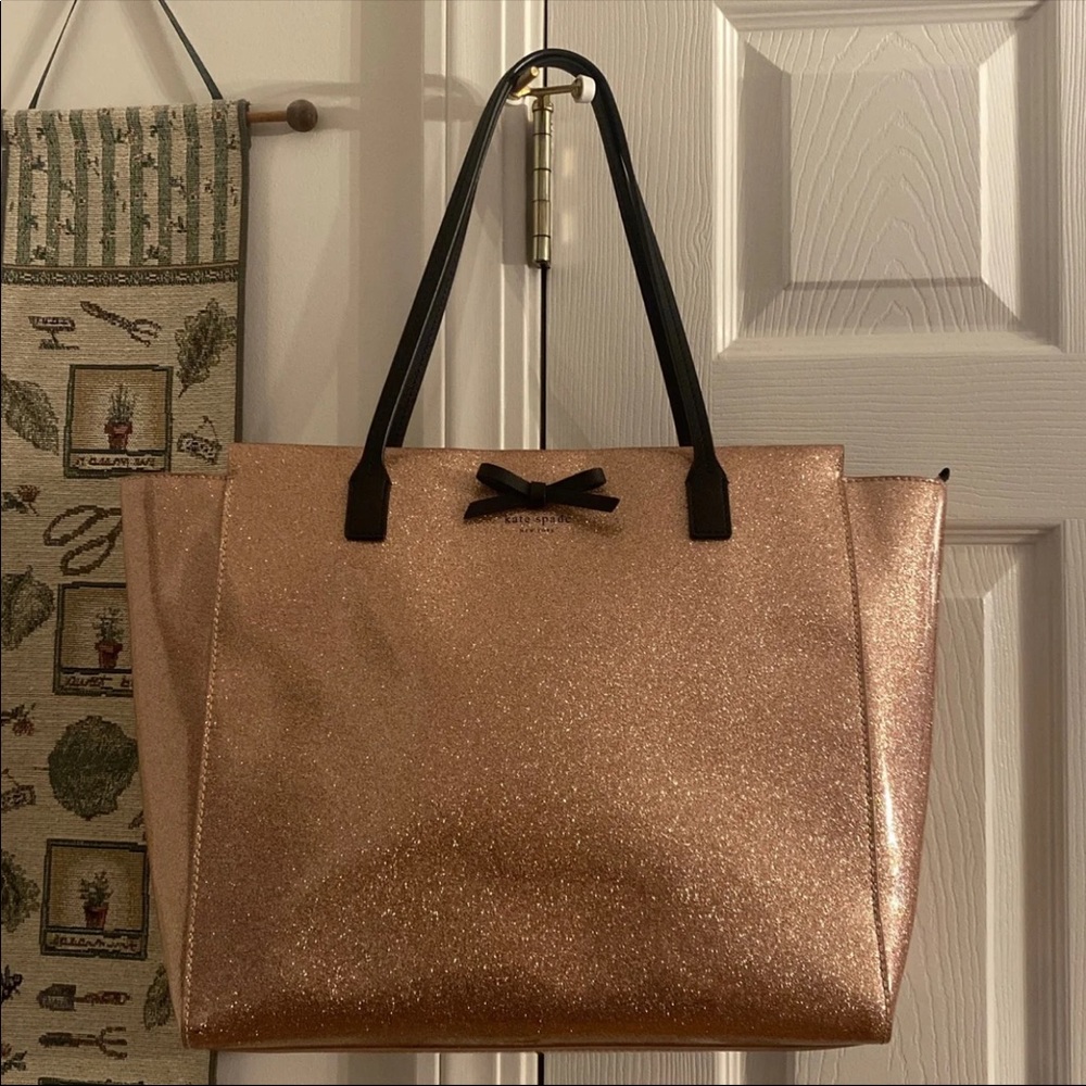 Rose Gold sparkle with small bow on front.